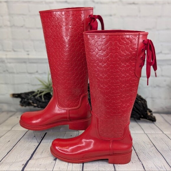 COACH Signature Logo Lace-Up Rain Boots - Picture 6 of 14